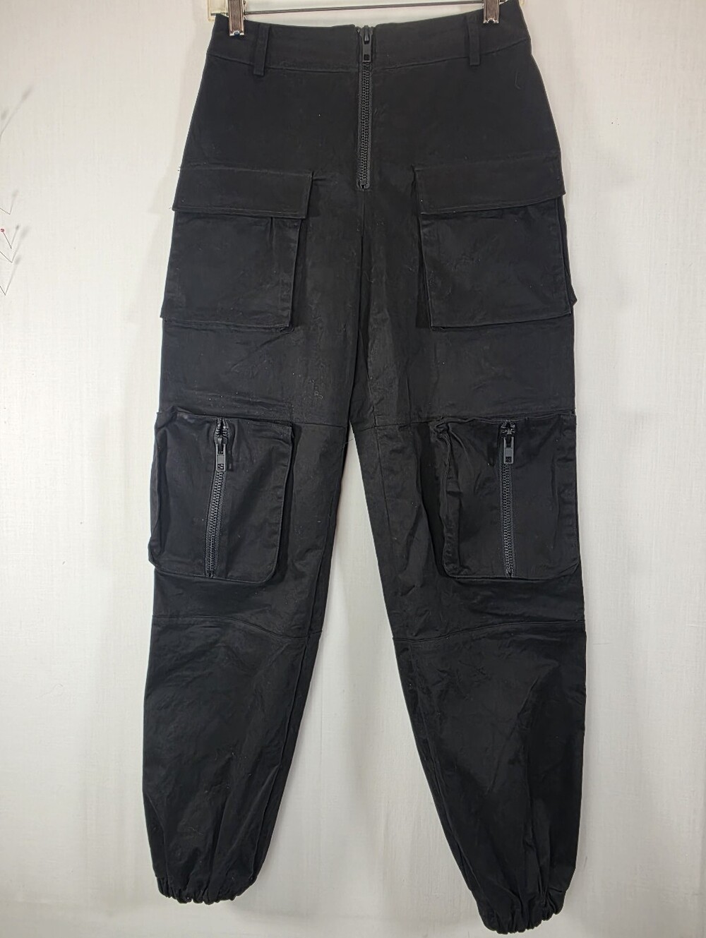 POSTER GRL High Waisted Black Cargo Pants Zip Front Cuffed Joggers S